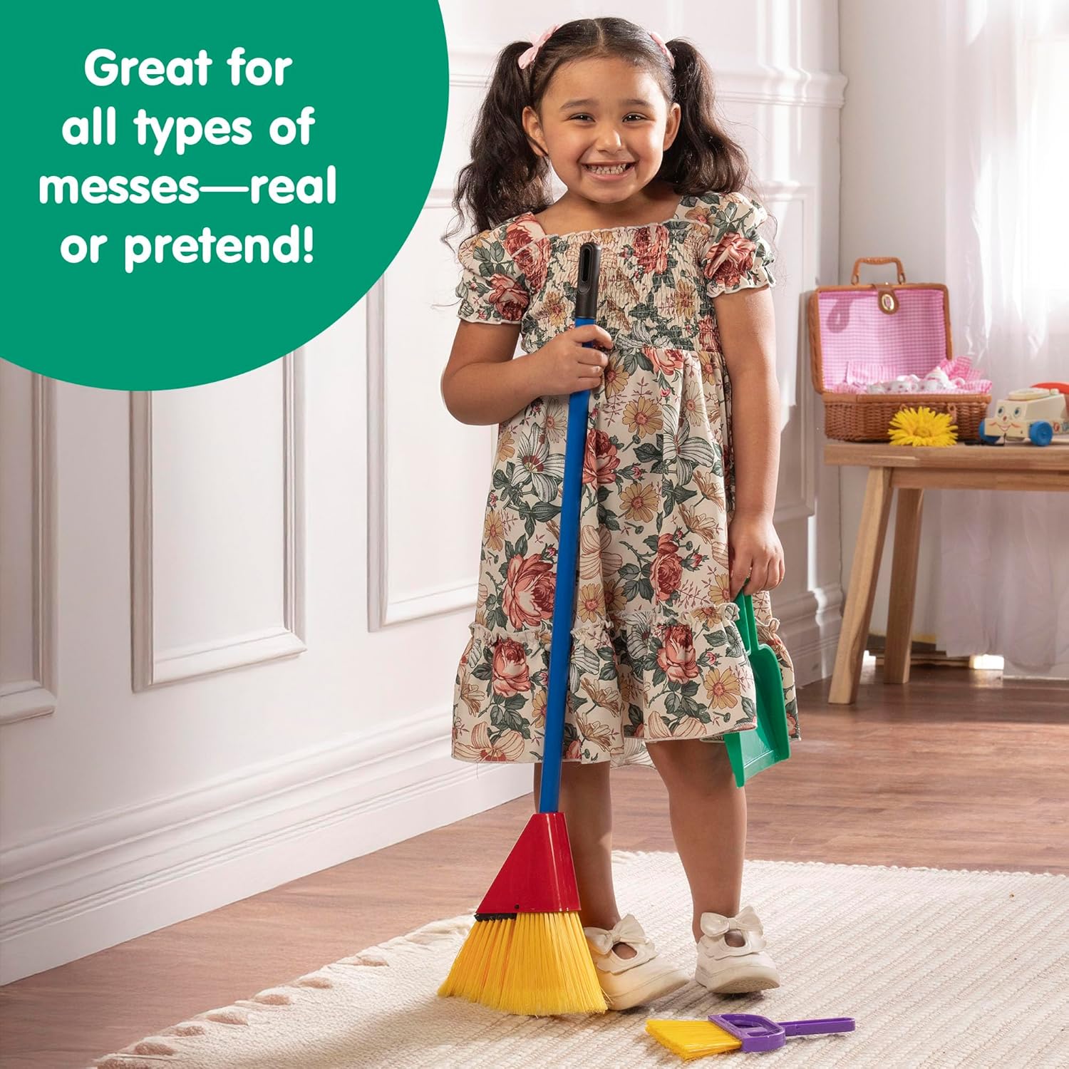 Schylling Children-s Broom Set - Kids Pretend Play Cleaning Kit - Includes Broom. Dustpan. and Brush - Ages 3 and Up - Image 7