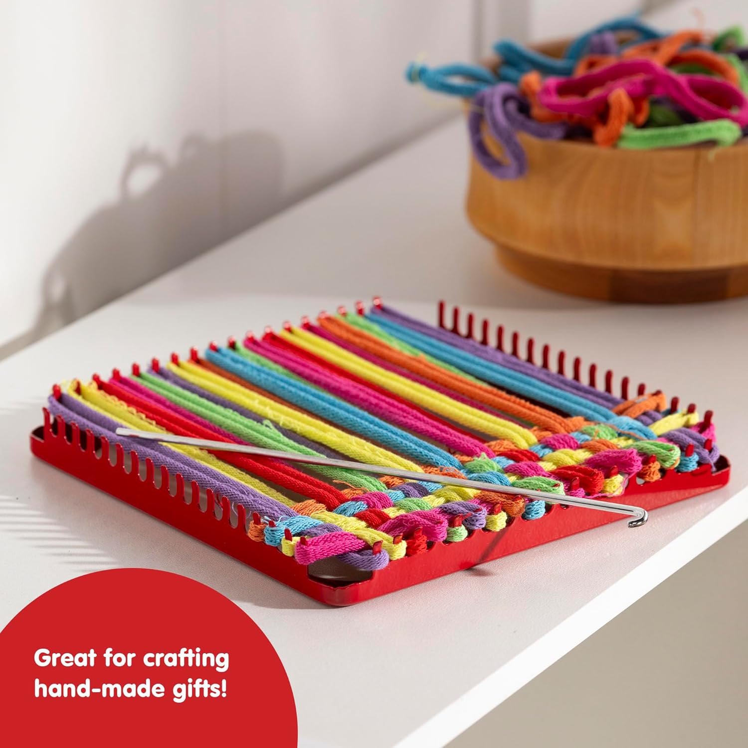 Schylling Metal Pot Holder Loom Kit - Classic Durable Weaving Frame to Make Pot Holders - Includes Loom. Hook. Instructions. and 80 Colorful Cotton Loops - Ages 5 and Up - Image 3