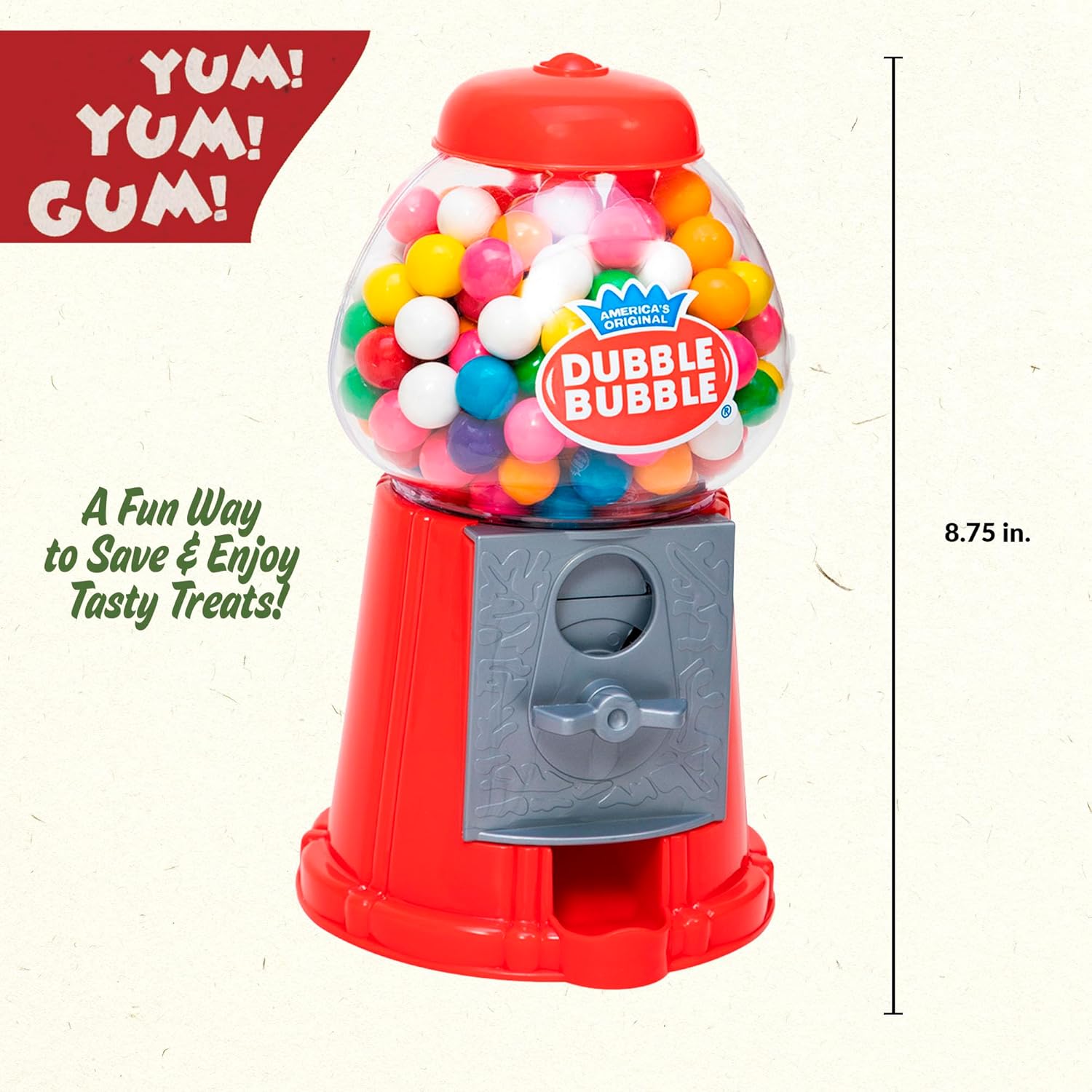 Schylling Brand Classic Retro Gumball Coin Bank - 8.5 Tall - Includes 45 Dubble Bubble Gumballs - Ages 3+ - Image 3